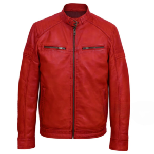 Elegant Red Leather Jacket For Men