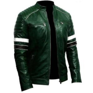 Men Green Biker Fashion Leather Jacket