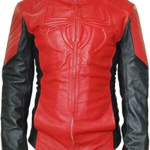 Men Red & Black Two Tone Leather Jacket