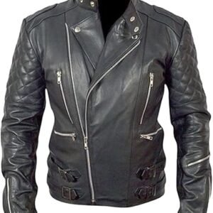 Men’s Faded Black Leather Motorbike Jacket