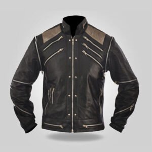 Men’s Black Leather Biker Zipper Jacket
