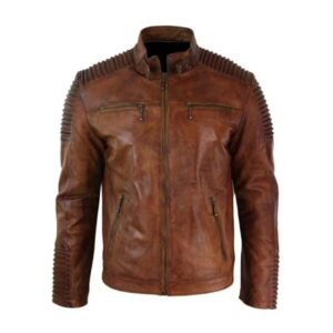 Men’s Brown Danger Zone Leather Biker Jacket