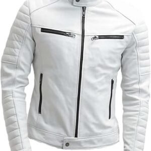 Mens Biker White Leather Jacket