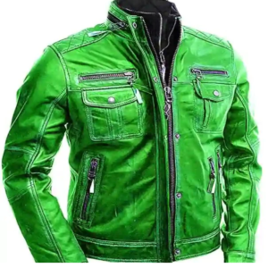 Men’s Green Vintage Leather Motorbike Jacket